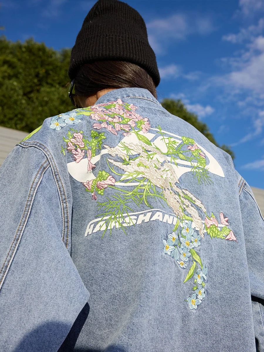Harsh and Cruel Floral Embroidered Washed Denim Jacket