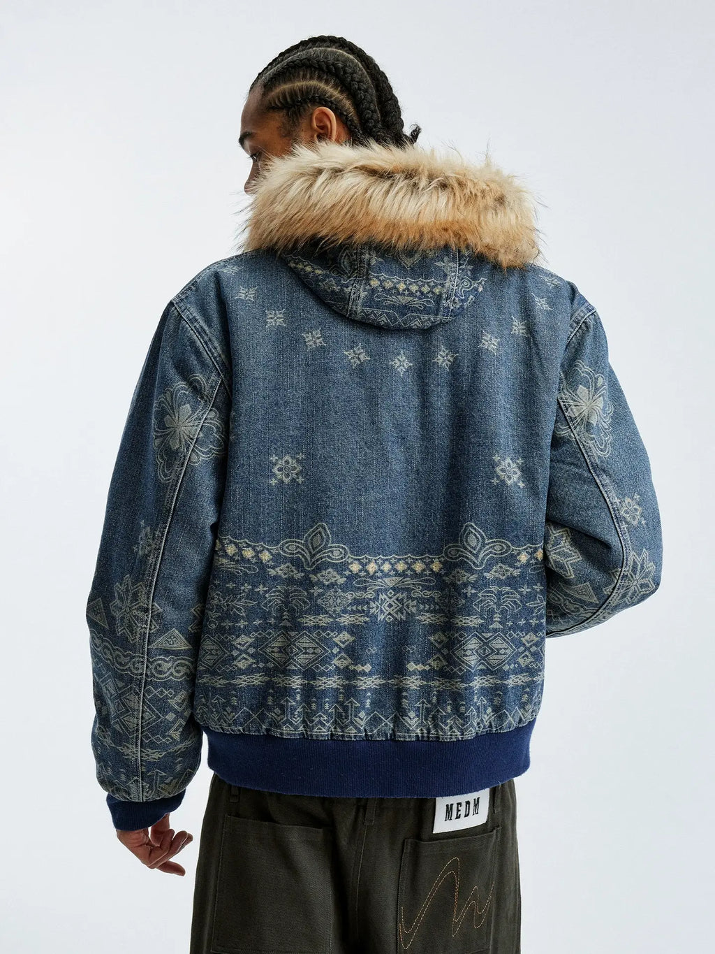 MEDM Ethnic Paisley Denim Hooded Jacket