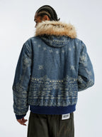 MEDM Ethnic Paisley Denim Hooded Jacket