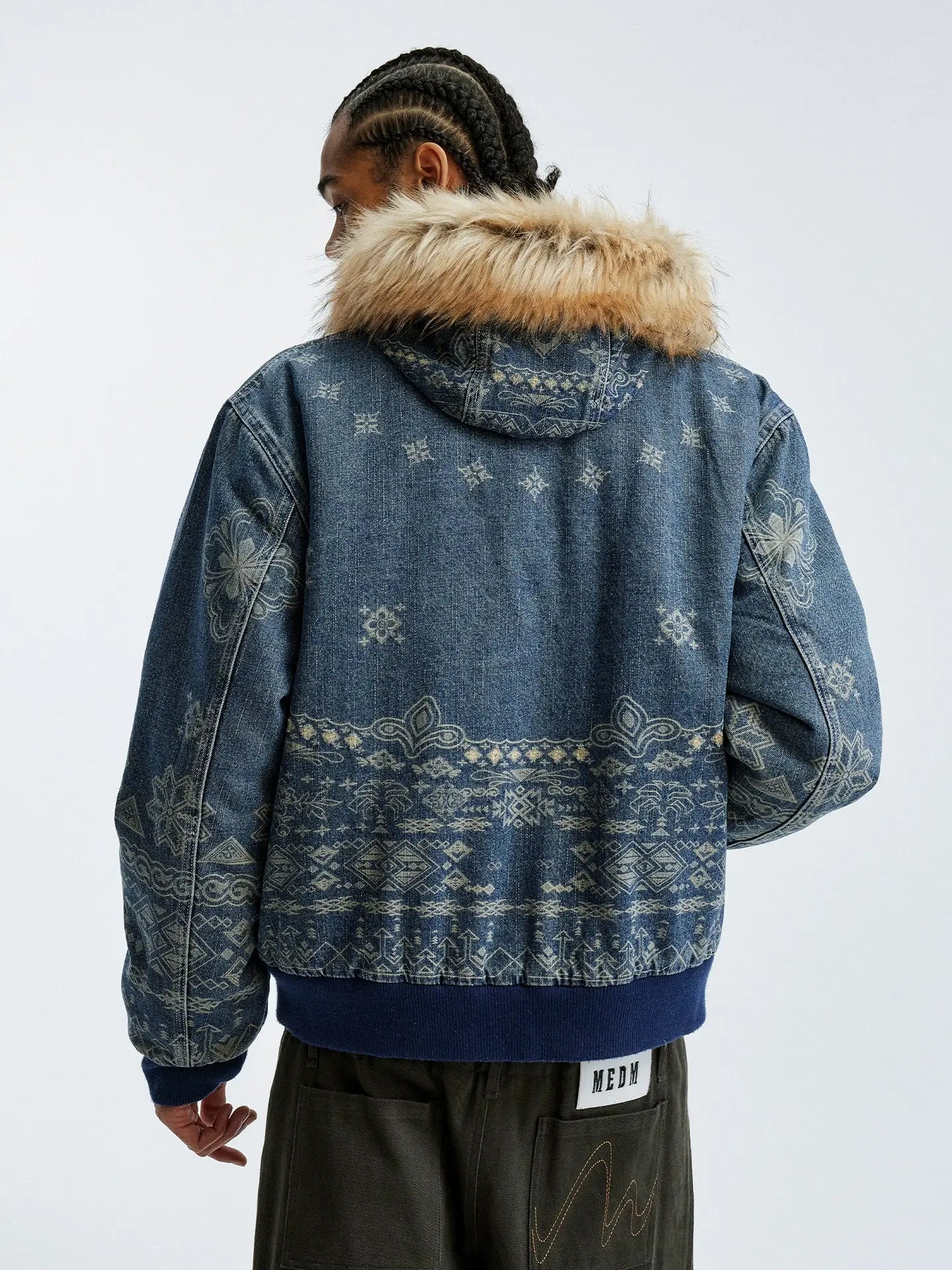 MEDM Ethnic Paisley Denim Hooded Jacket
