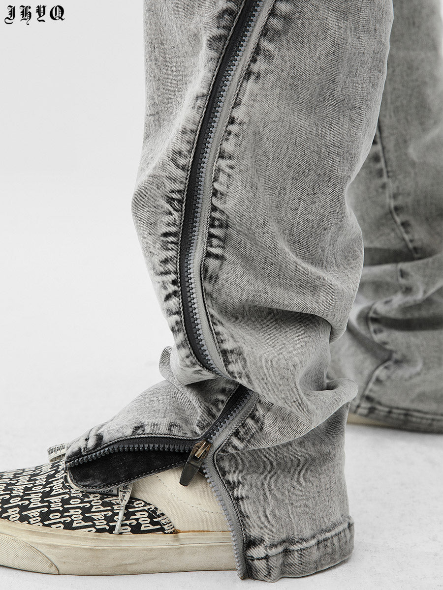JHYQ Slim Zipper Openings Printed Denim Jeans