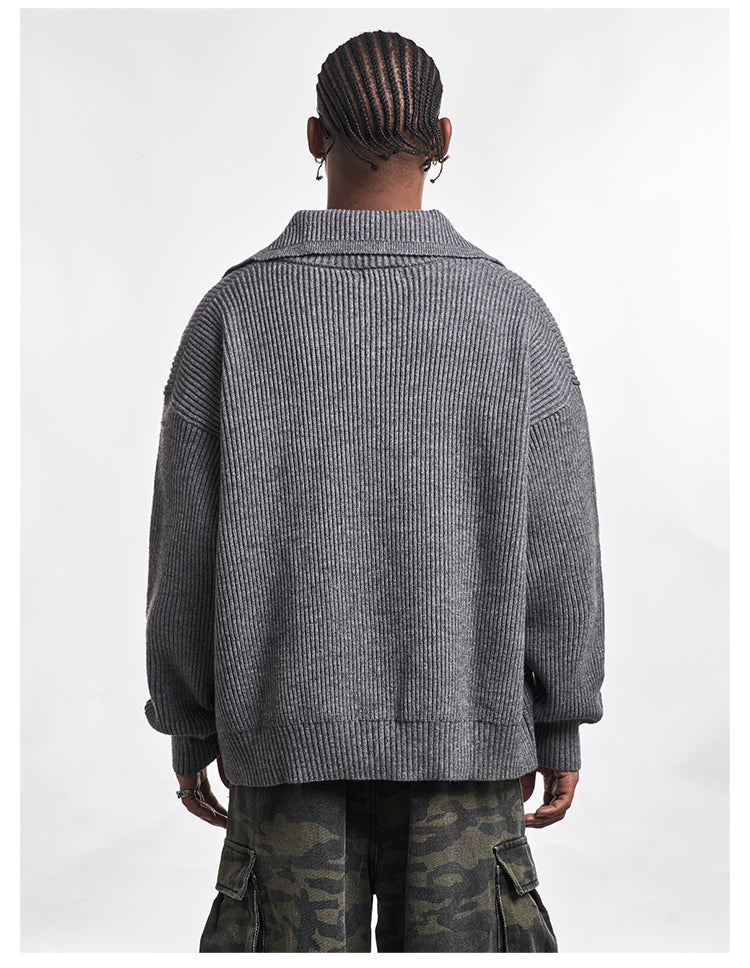 F3F Select Wide Lapel Gray Button Knit Cardigan