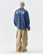 MEDM Blue Pearl Embroidery Plaid Long Sleeve Shirt