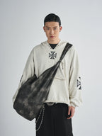 RUSURE V Neck Cross Logo Destruction Hoodie