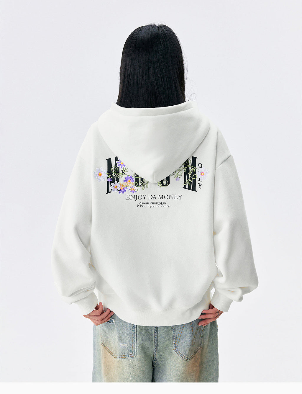 MEDM Floral Logo Embroidered Zip Up Hoodie