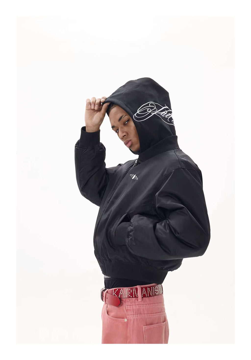 KARMANISTIC Embroidered Hooded Puffer Bomber Jacket
