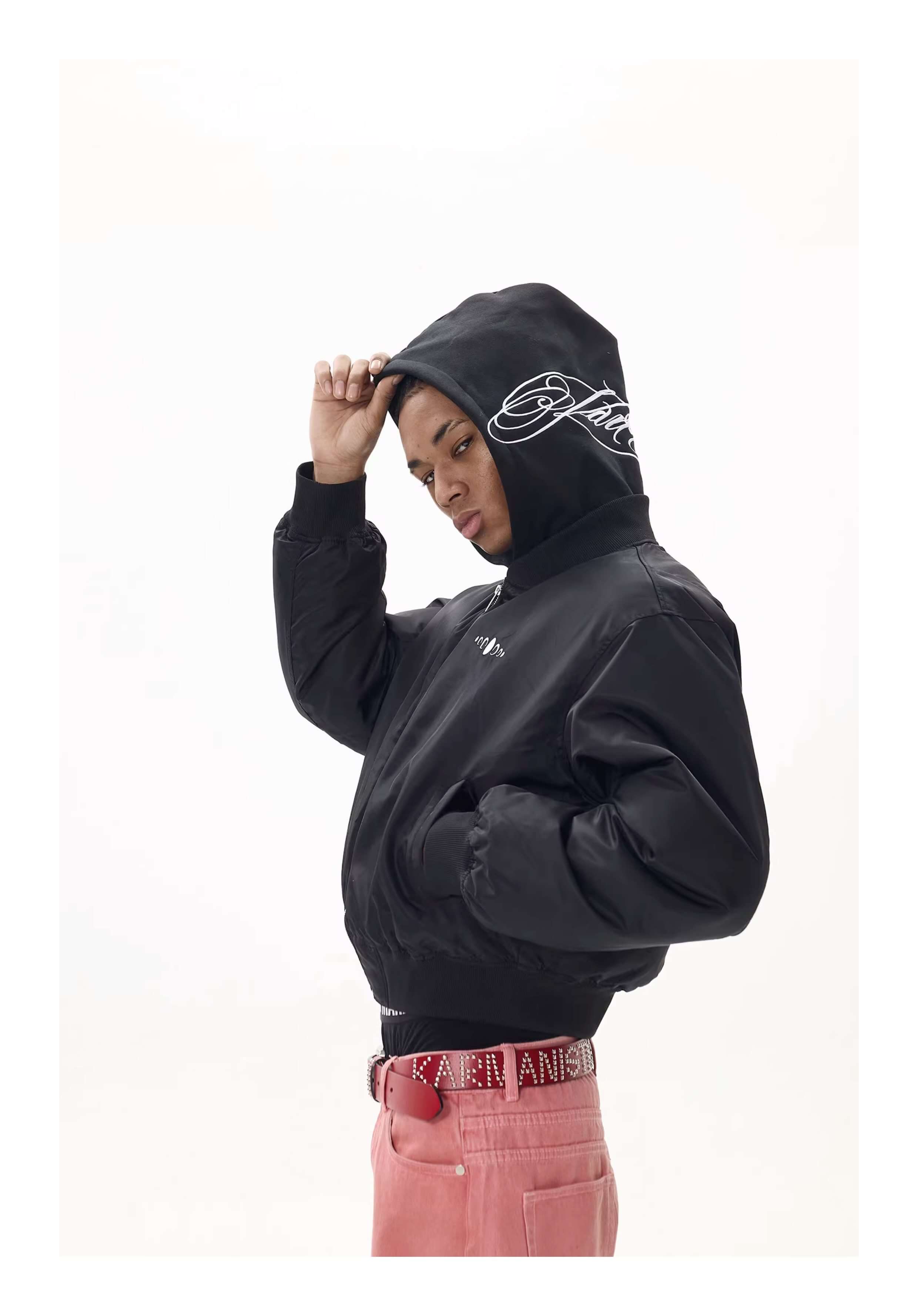 KARMANISTIC Embroidered Hooded Puffer Bomber Jacket