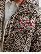 MEDM Leopard Leather Patch Puffer Jacket