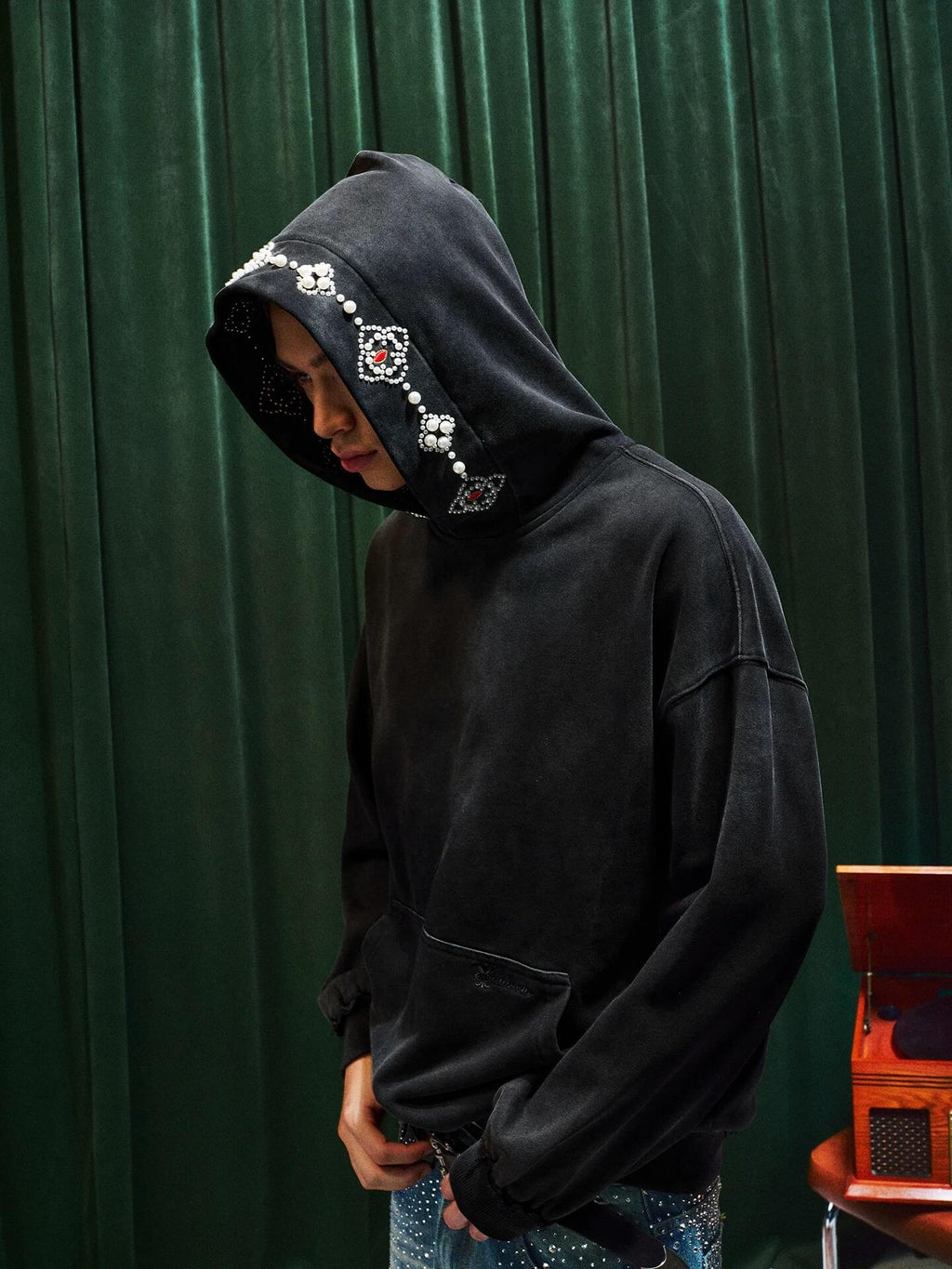 YADcrew Pearl Hood Washed Distressed Hoodie