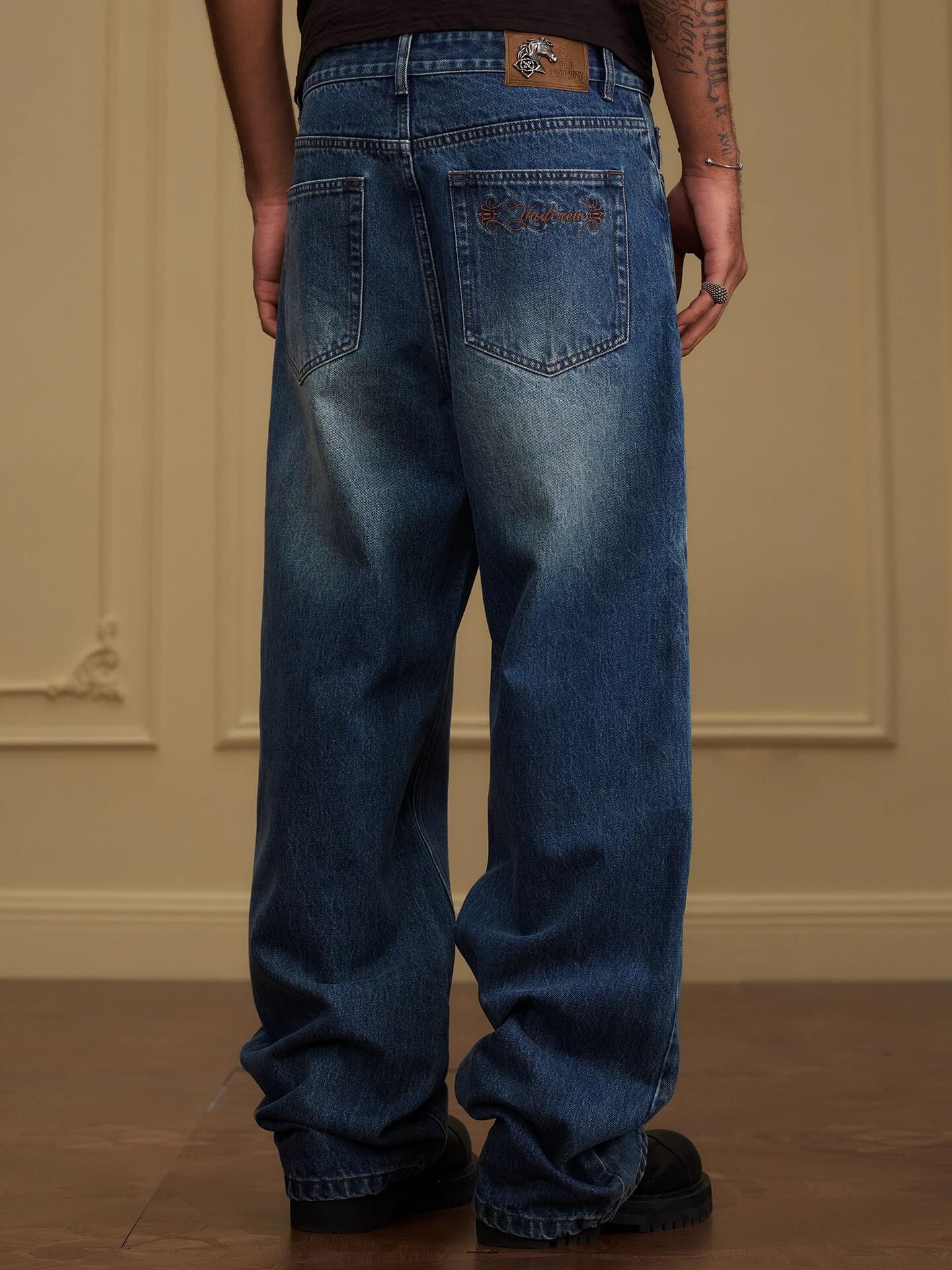 YADcrew Vintage Whiskered Washed Flared Jeans