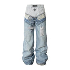 YADcrew 3D Digital Print Double Waist Washed Jeans