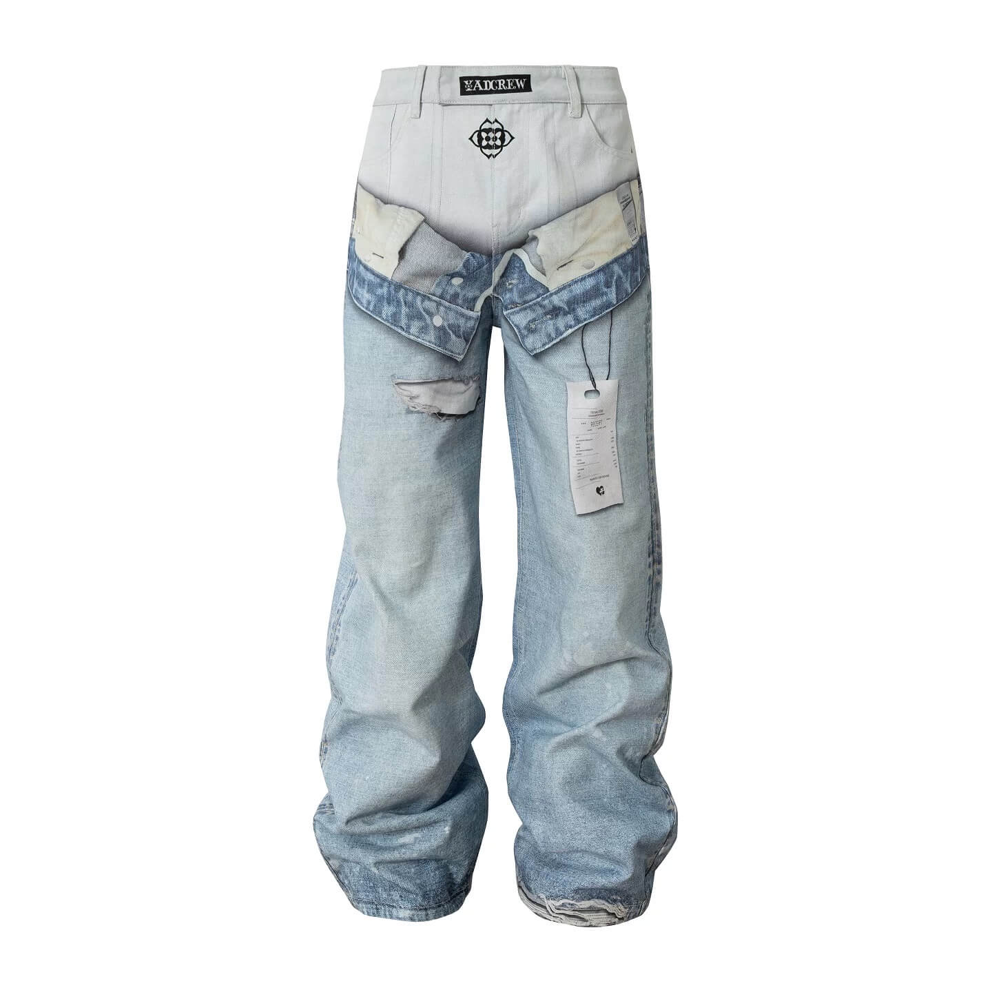 YADcrew 3D Digital Print Double Waist Washed Jeans