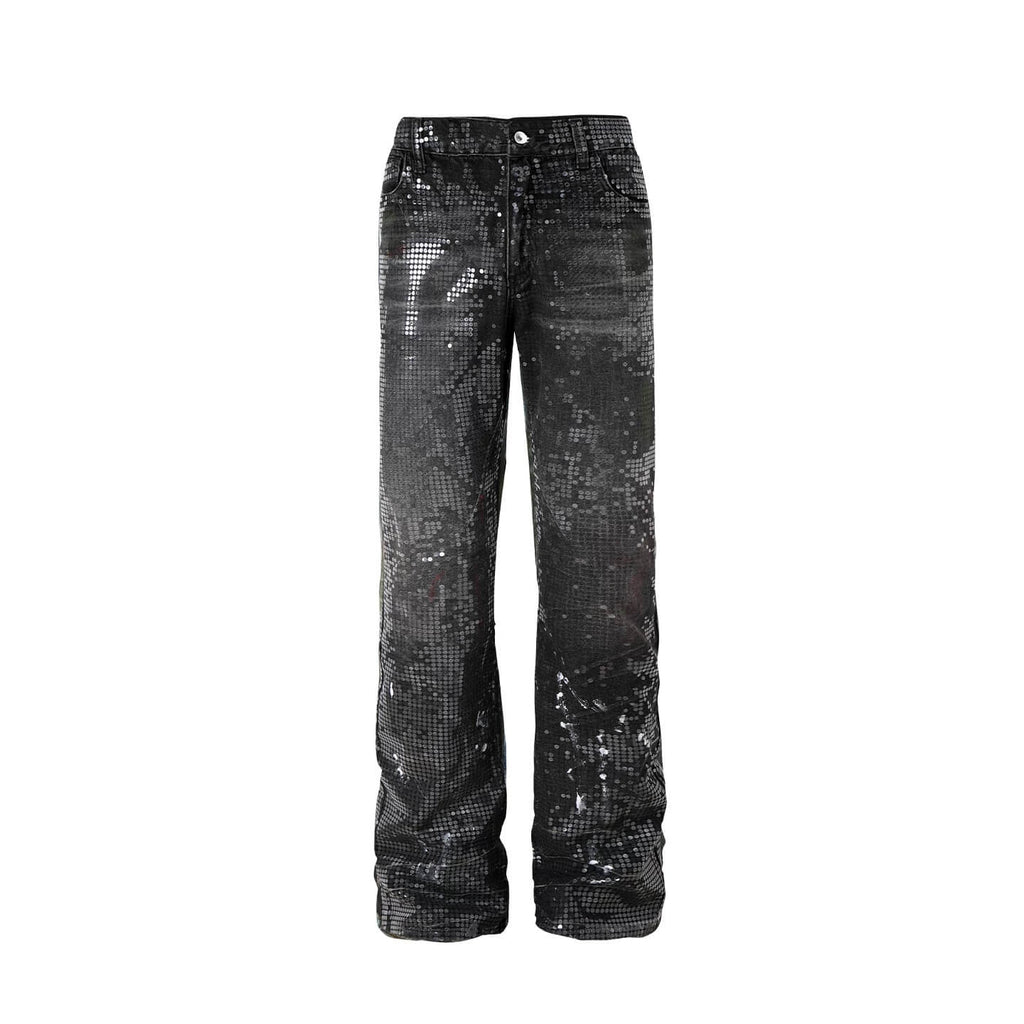 Night Lab All Over Sequined Distressed Jeans