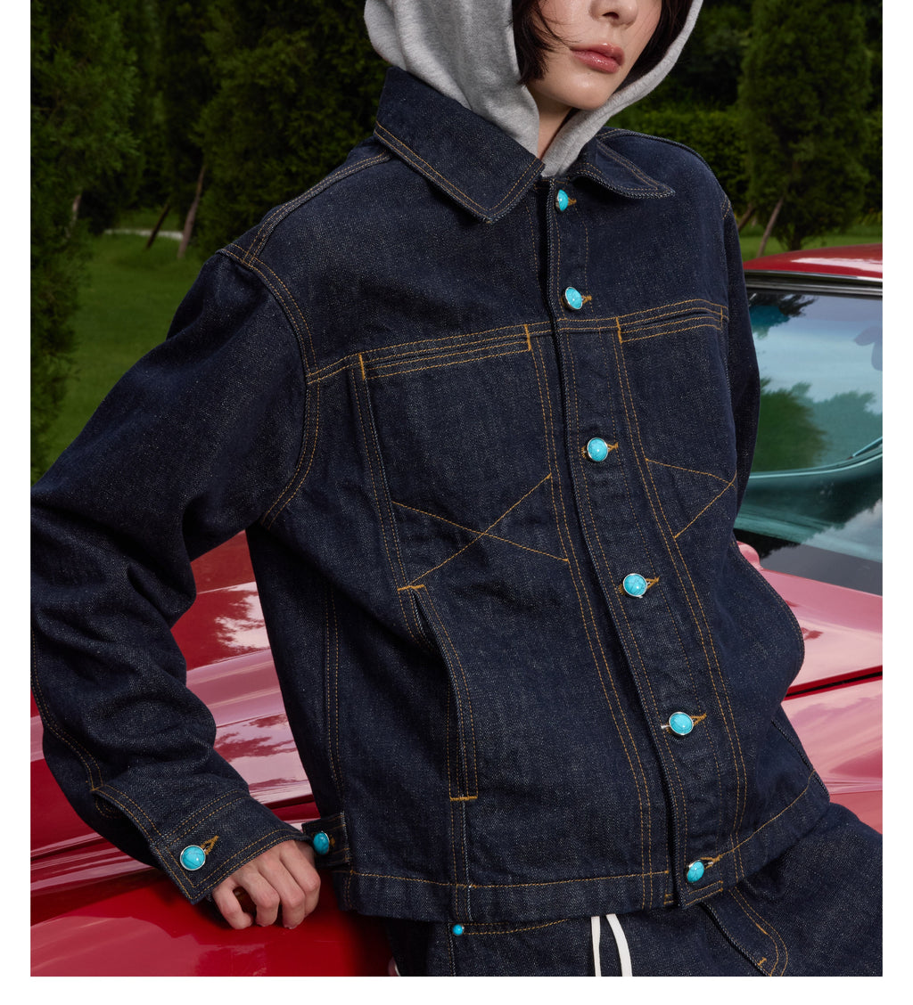 S45 Turquoise Button Denim Jacket