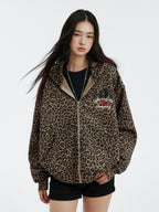 MEDM Embroidered Leopard Zip Up Hooded Jacket