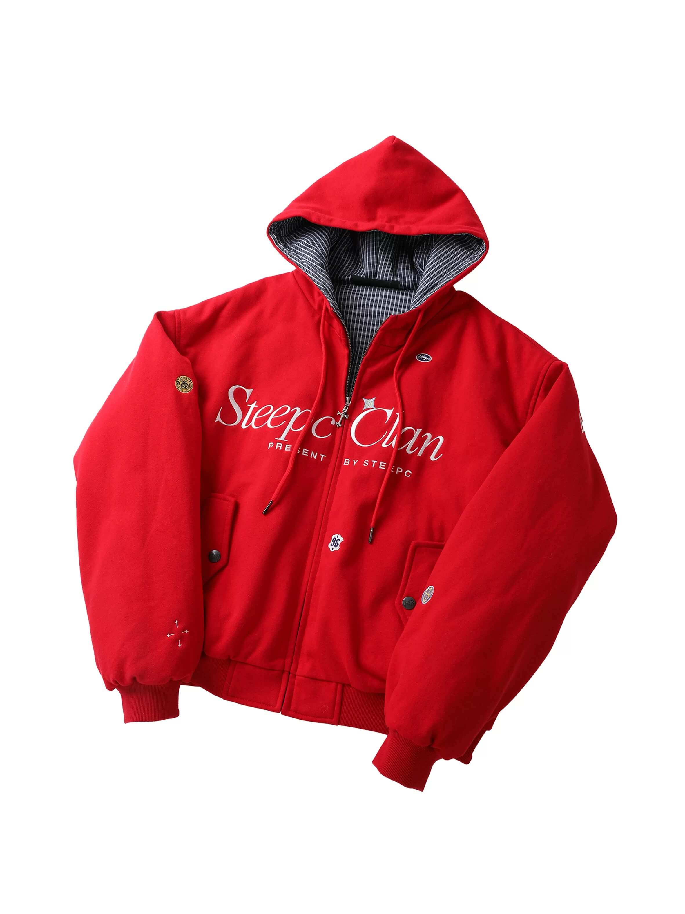 STEEPC Plaid Lined Red Hooded Jacket