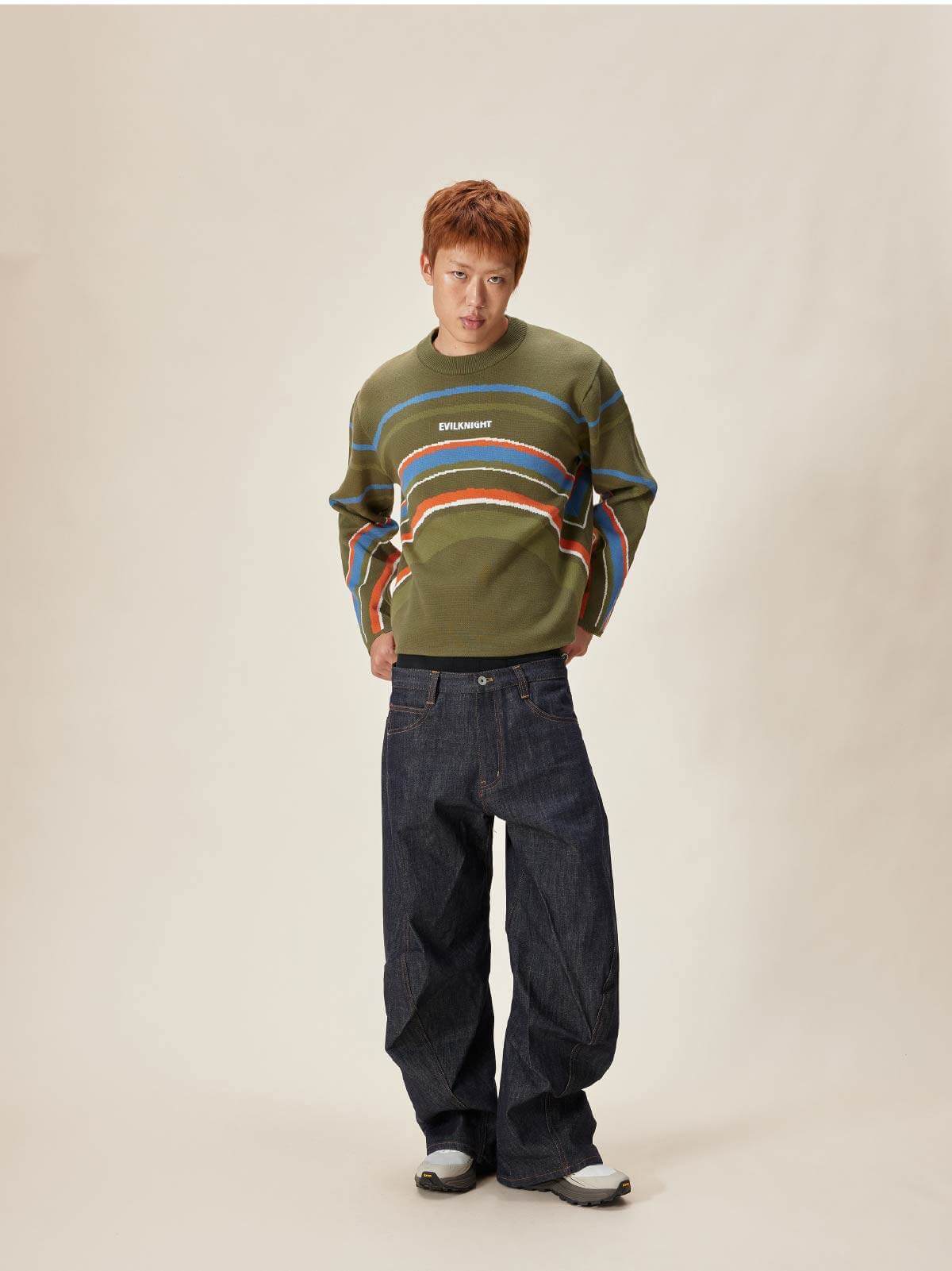 EVILKNIGHT(EK) Rainbow Circle Pattern Knit Sweater