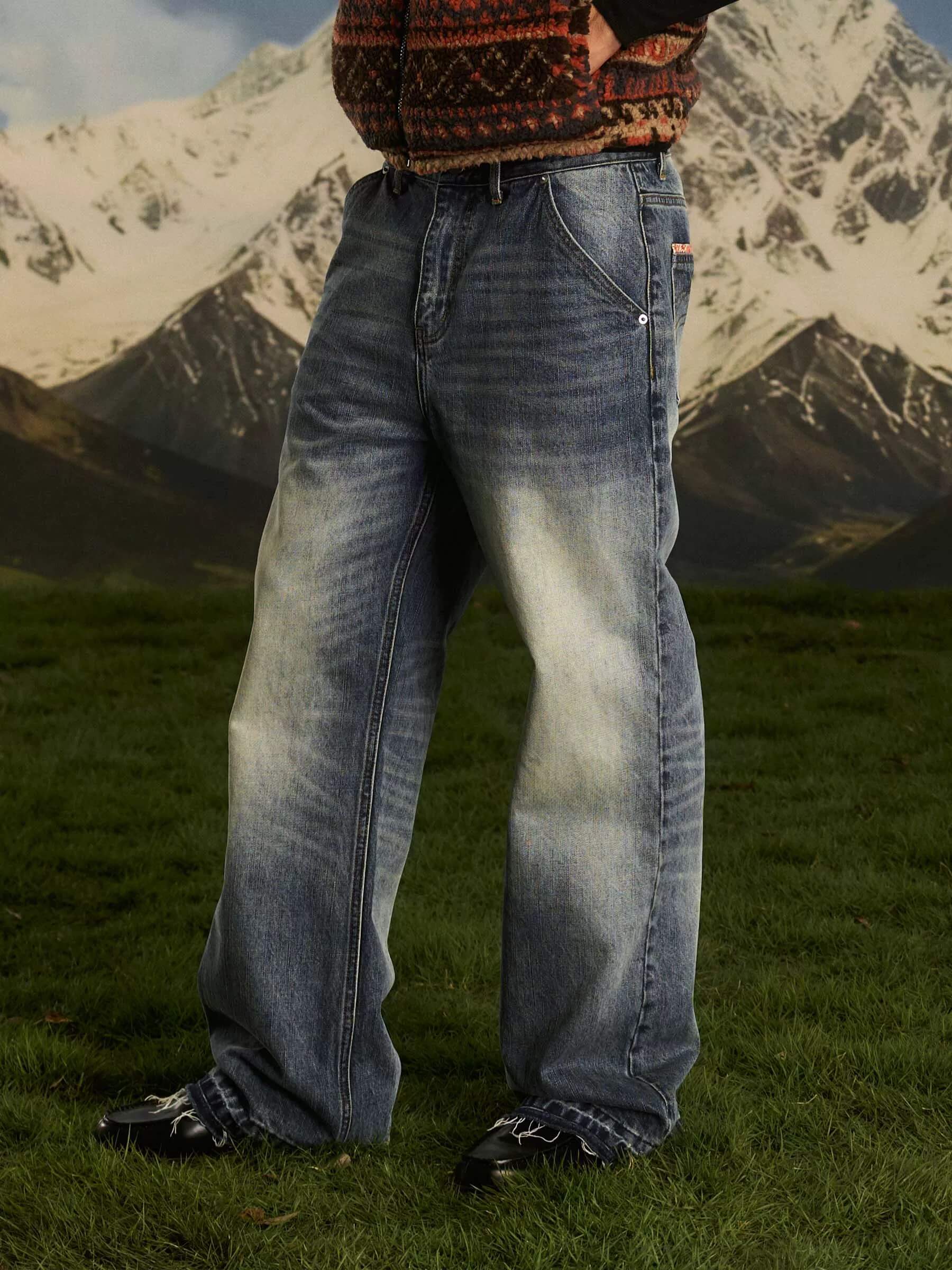 S45 Ethnic Trim Back Pocket Washed Jeans