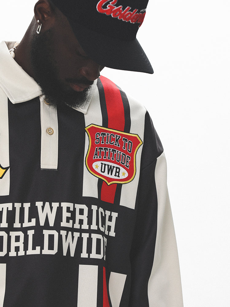 UNTILWERICH Contrast Stitch Long Sleeve Polo Jersey
