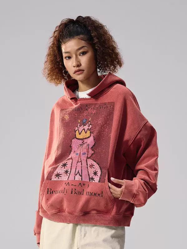 Remedy Washed Distressed Print Hoodie
