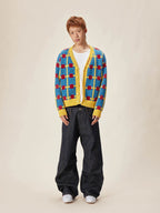 EVILKNIGHT(EK) Multicolor Checkerboard Knit Cardigan