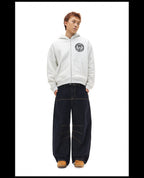 NOVACAM Vintage Monogram Print Zip Up Hoodie