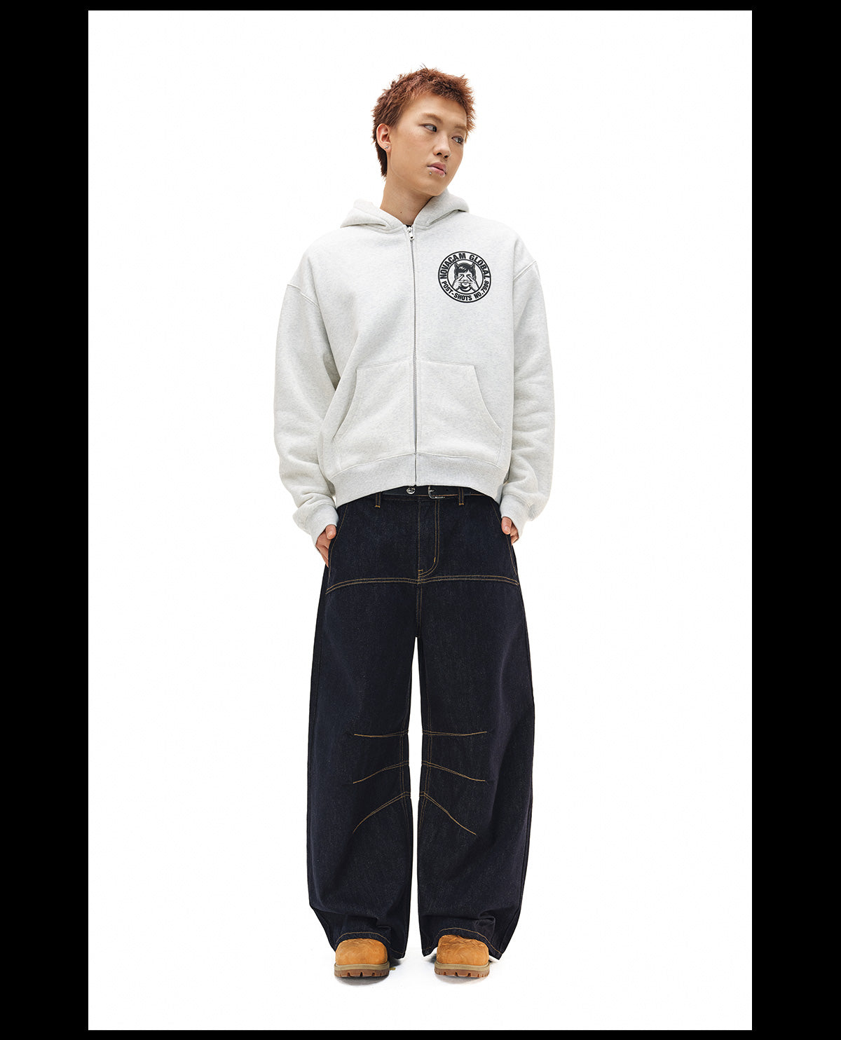 NOVACAM Vintage Monogram Print Zip Up Hoodie