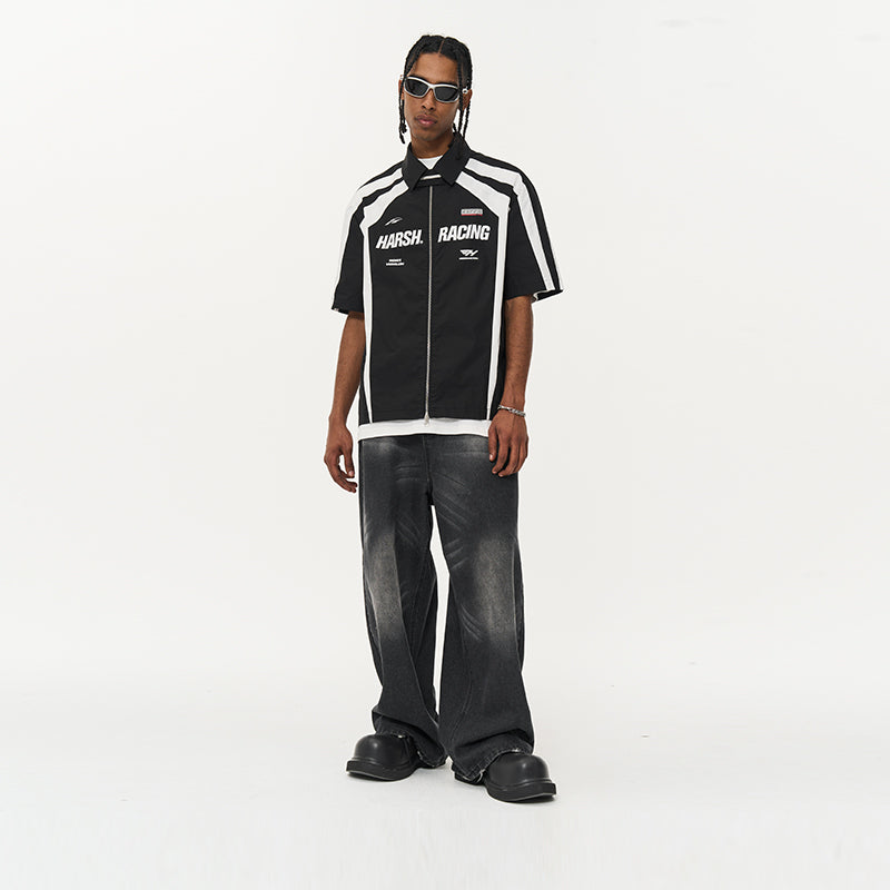 Harsh and Cruel Contrast Color Racing Short Sleeve Shirt