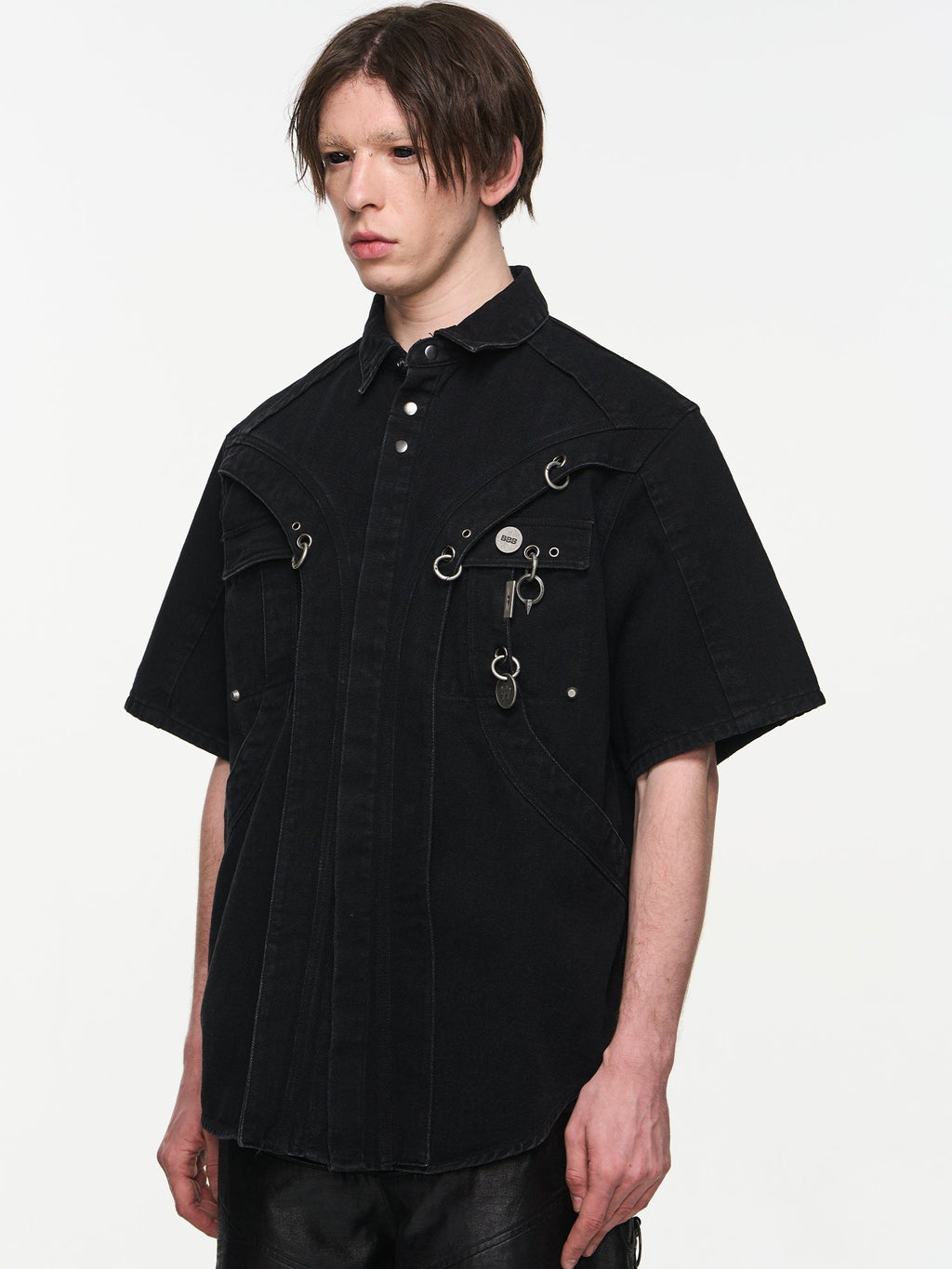 BLIND NO PLAN Metal Surround Fly Sleeve Short Sleeve Pocket Shirt