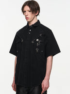 BLIND NO PLAN Metal Surround Fly Sleeve Short Sleeve Pocket Shirt