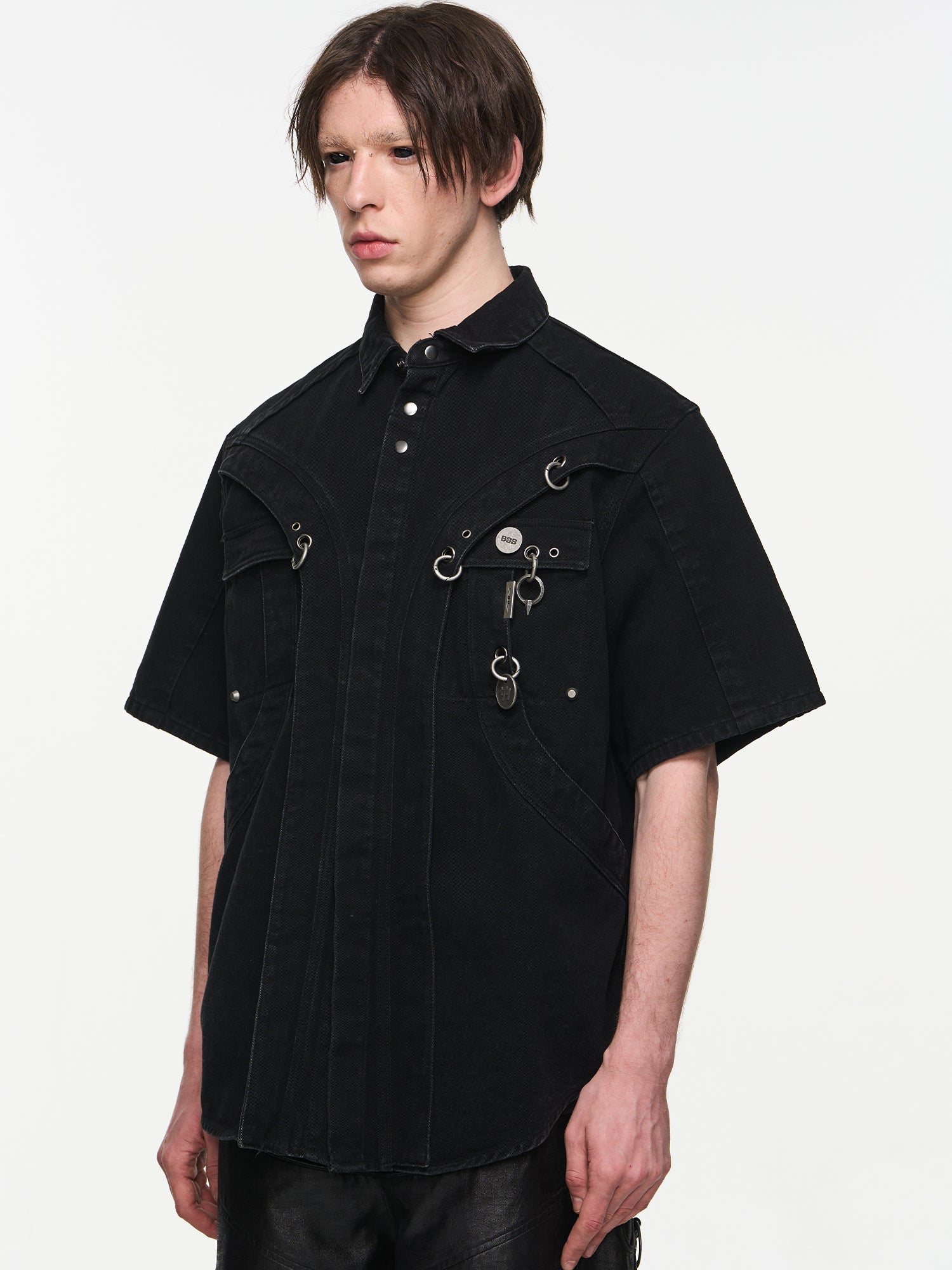 BLIND NO PLAN Metal Surround Fly Sleeve Short Sleeve Pocket Shirt