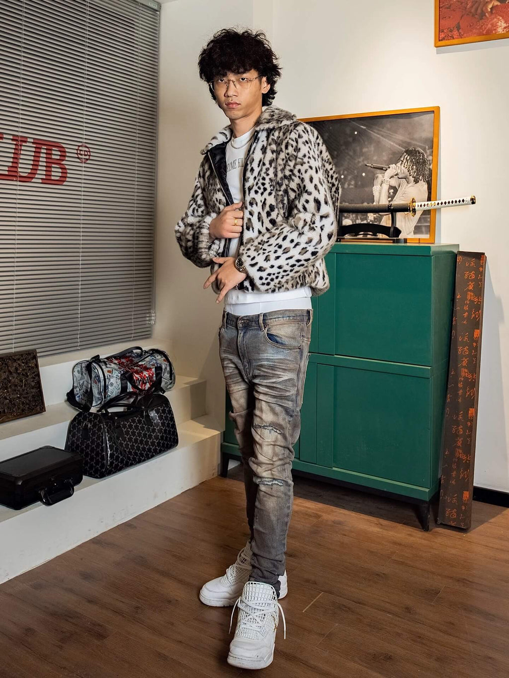 TGFCLUB Leopard Printed Faux Fur Jacket