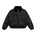 1807 Fur Collar PU Leather Down Jacket