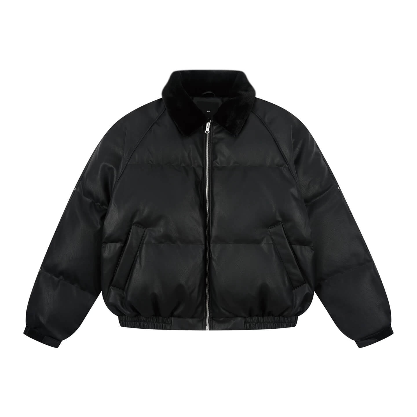 1807 Fur Collar PU Leather Down Jacket