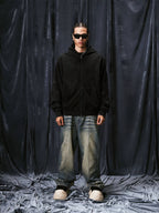 1807 Handcrafted Distressed Print Zip Up Hoodie