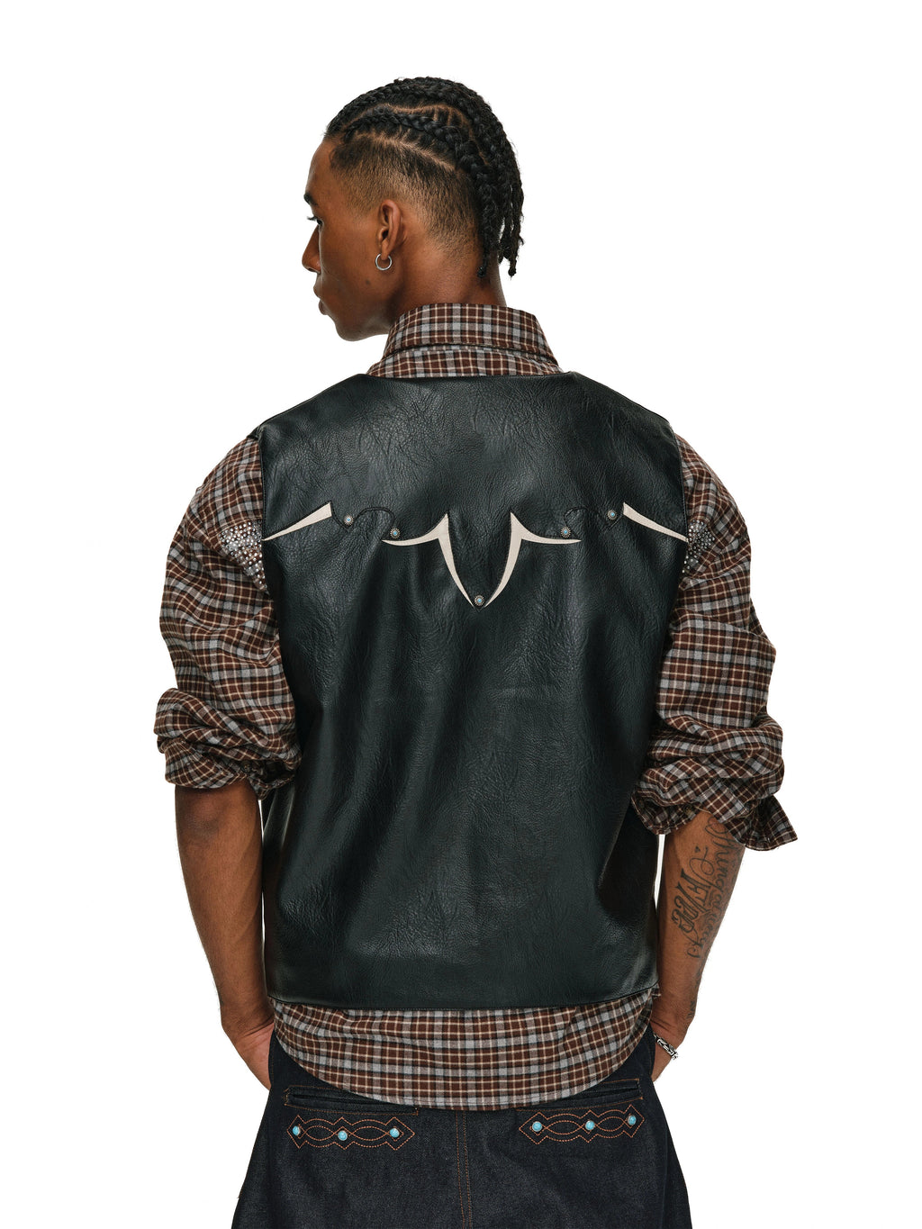 ANTIDOTE Turquoise Studded Western PU Leather Biker Vest