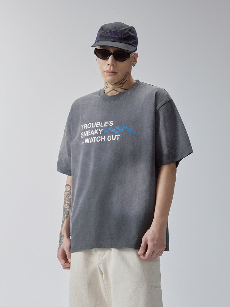 F2CE Aged Mud Dye Printed Slogan Tee
