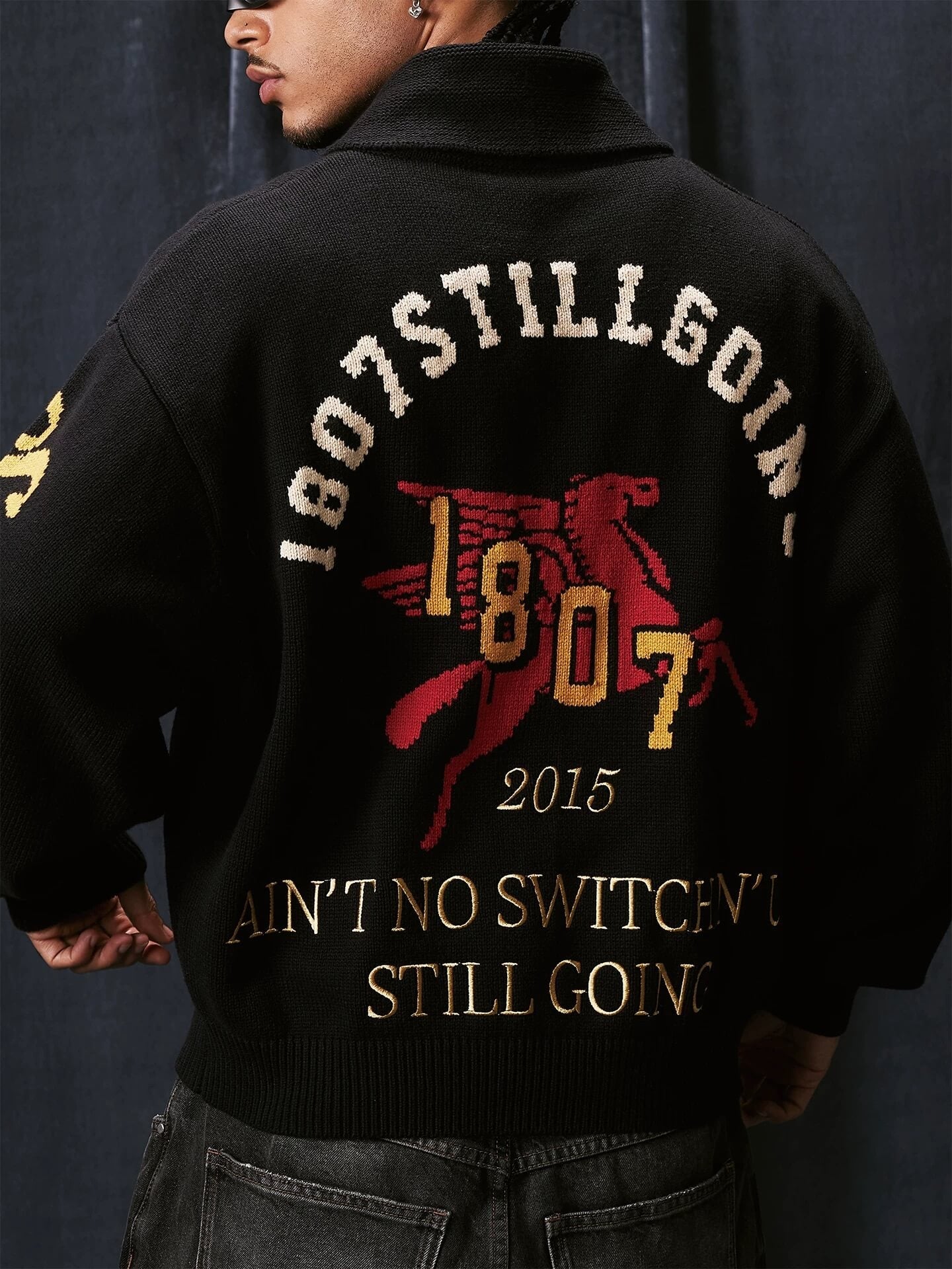 1807 Pegasus Jacquard Knit Zip Up Cowichan