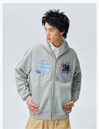 MEDM Blooming Star Embroidered Zip-Up Hoodie