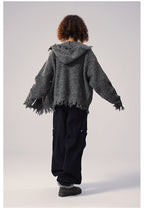 Remedy Distressed Hooded Zipper Knit Cardigan