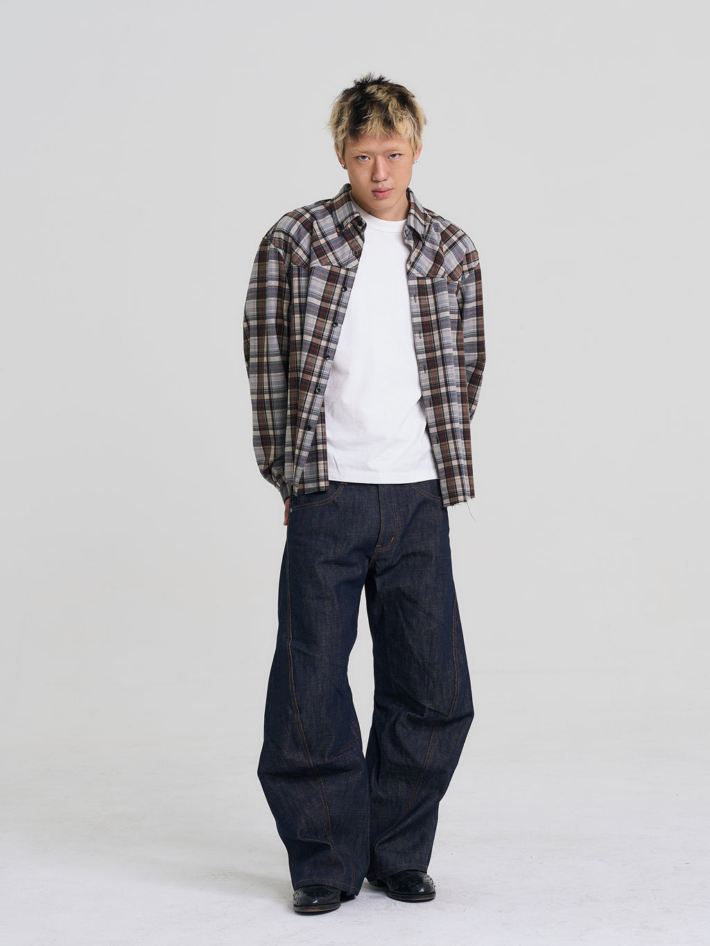 EVILKNIGHT(EK) Plaid Long Sleeve Western Shirt