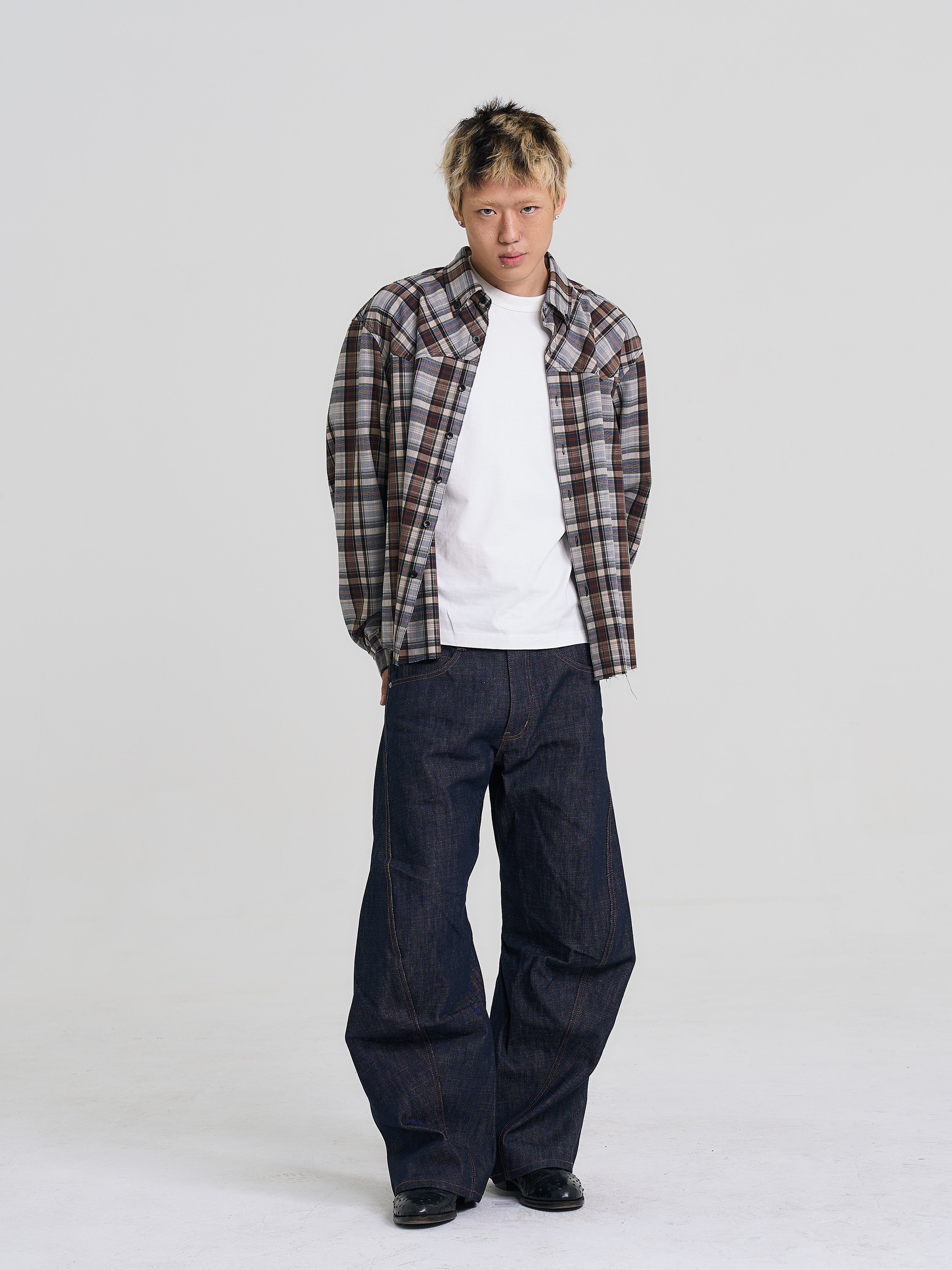 EVILKNIGHT(EK) Plaid Long Sleeve Western Shirt