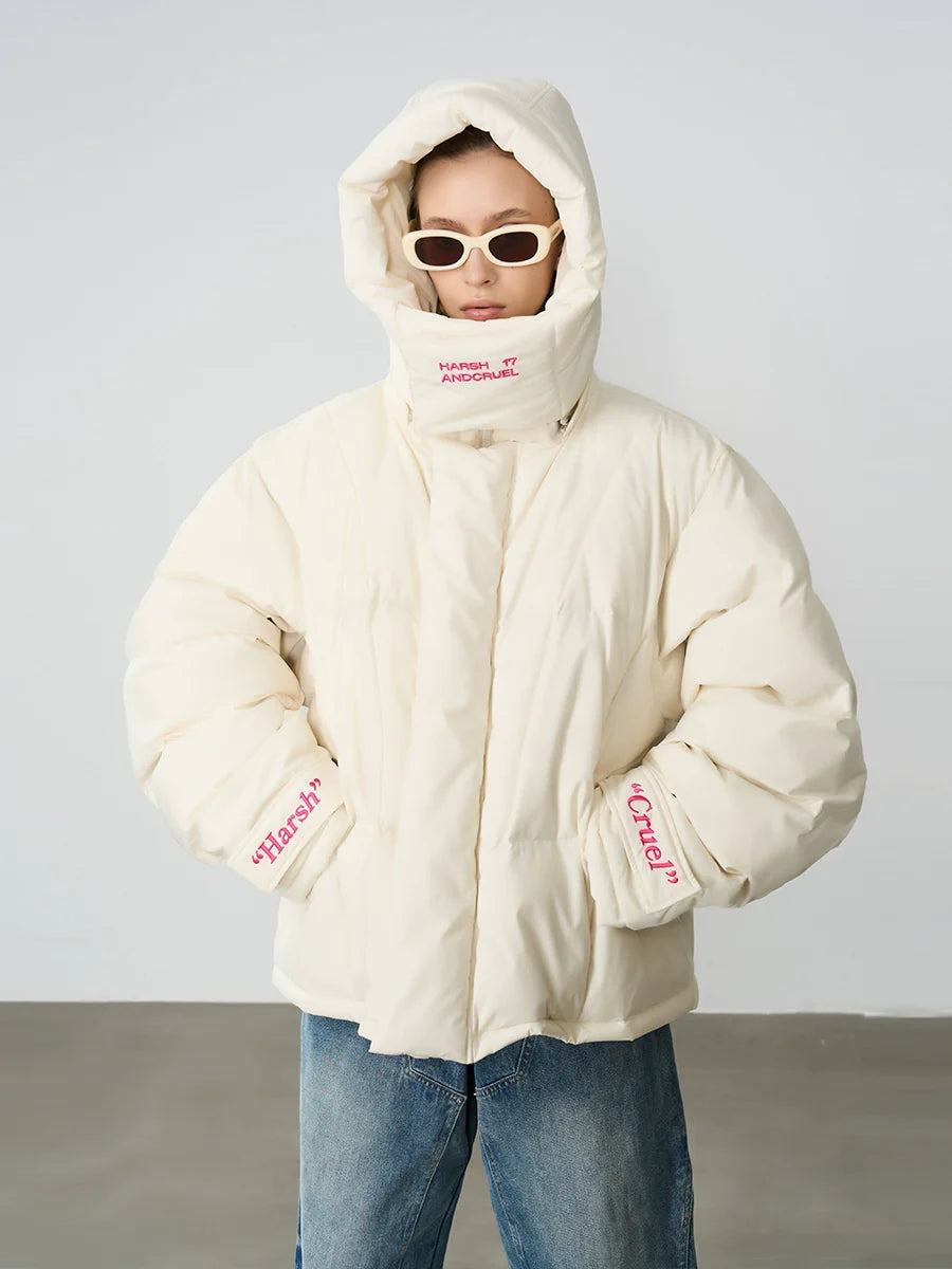 Harsh and Cruel Embroidered Logo Loose Sleeves Down Jacket
