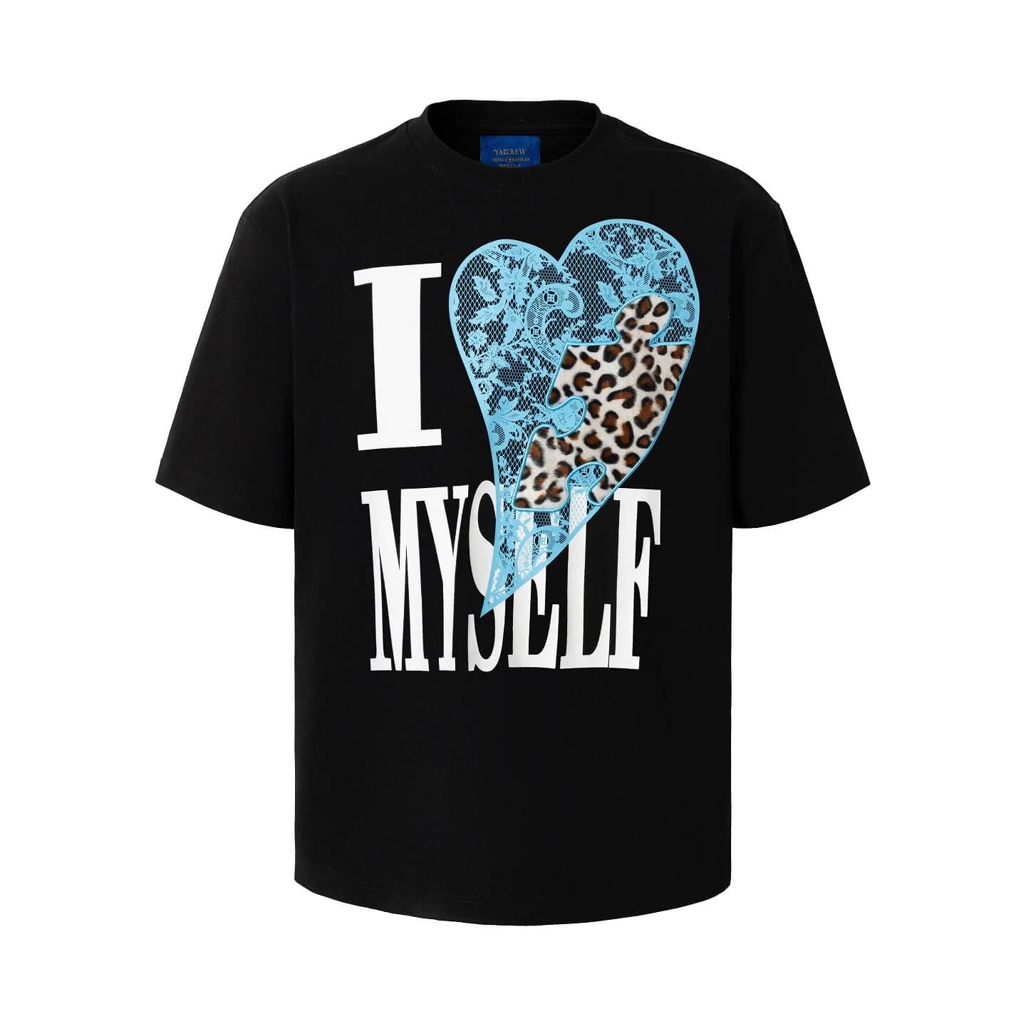 YADcrew Heart Puzzle Patchwork Lace Leopard Tee