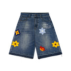 Achock Creative Letter Petal Embroidery Denim Shorts