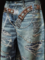 YADcrew x BIPOLAR 3D Belt Chain Digital Print Machete Jeans