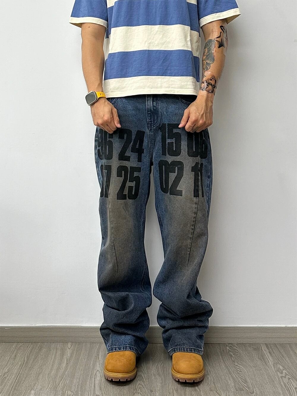 EVETS Dirty Wash Print Jeans