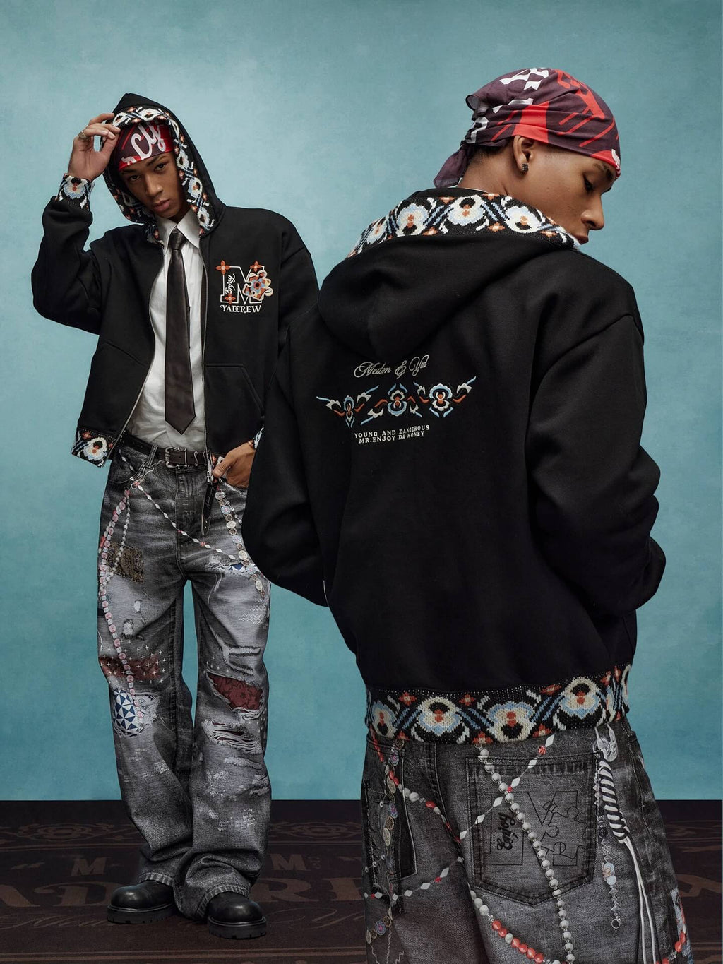 YADcrew x MEDM Ethnic Ribbed Zip Up Hoodie