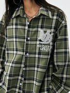 MEDM Green Pearl Embroidery Plaid Long Sleeve Shirt