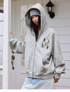 MEDM Floral Logo Embroidered Zip Up Hoodie